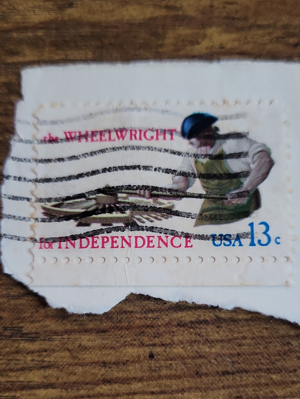 Vintage 'The Wheelwright for Independence' Stamp Art Print - White, Green, Blue